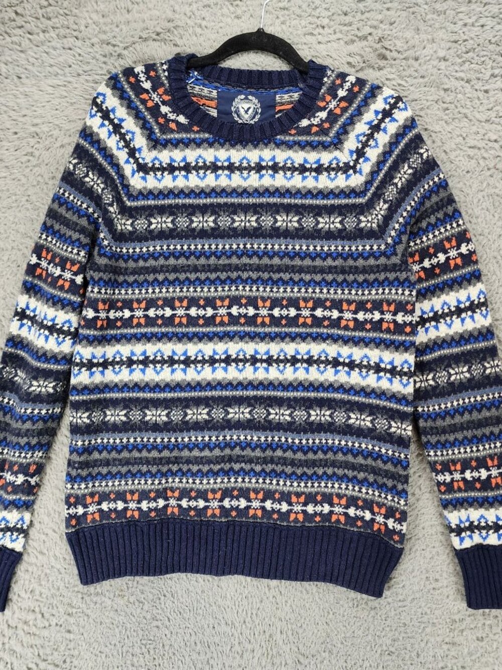 American Eagle Outfitters Sweater Mens Medium Fair Isle Nordic Blue Pullover